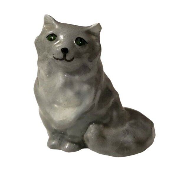 Hagen Renaker Mini Persian Cat Sitting Dark Gray Green Eyes Figurine RARE HTF - Picture 1 of 8